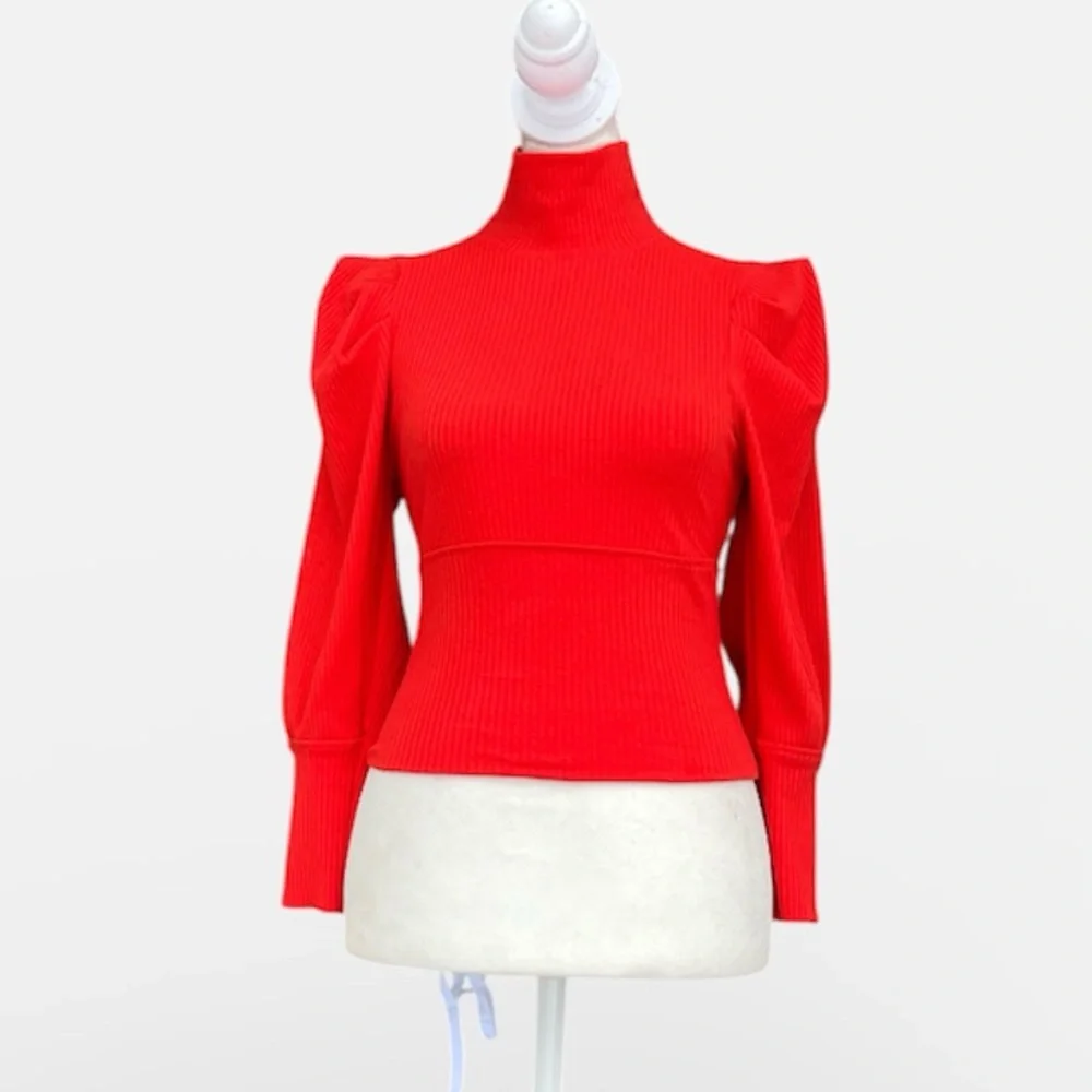 Free People Lala Cropped Ribbed Turtleneck Top in Red Size Small